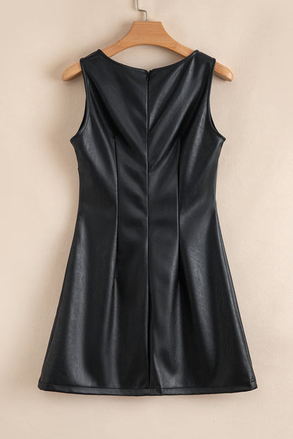Black Vegan Leather Sleeveless Mini Dress