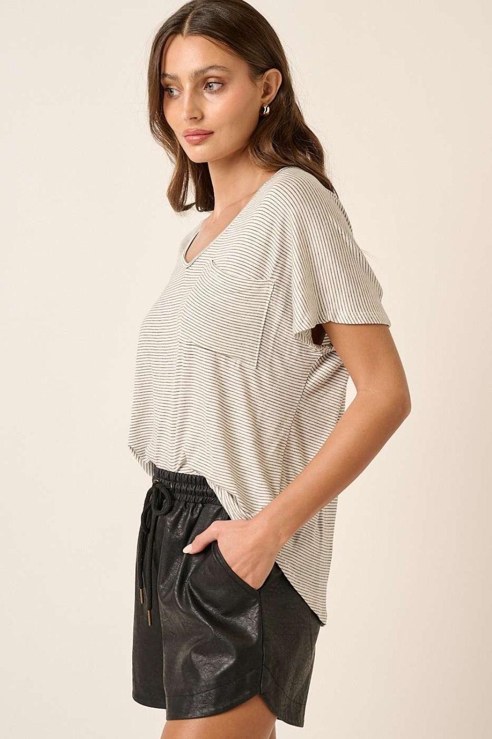 Mittoshop Striped V-Neck Short Sleeve T-Shirt Carauana Store