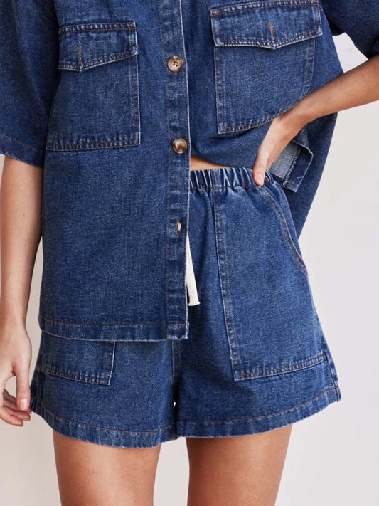 Elastic Waist Denim Shorts Carauana Store
