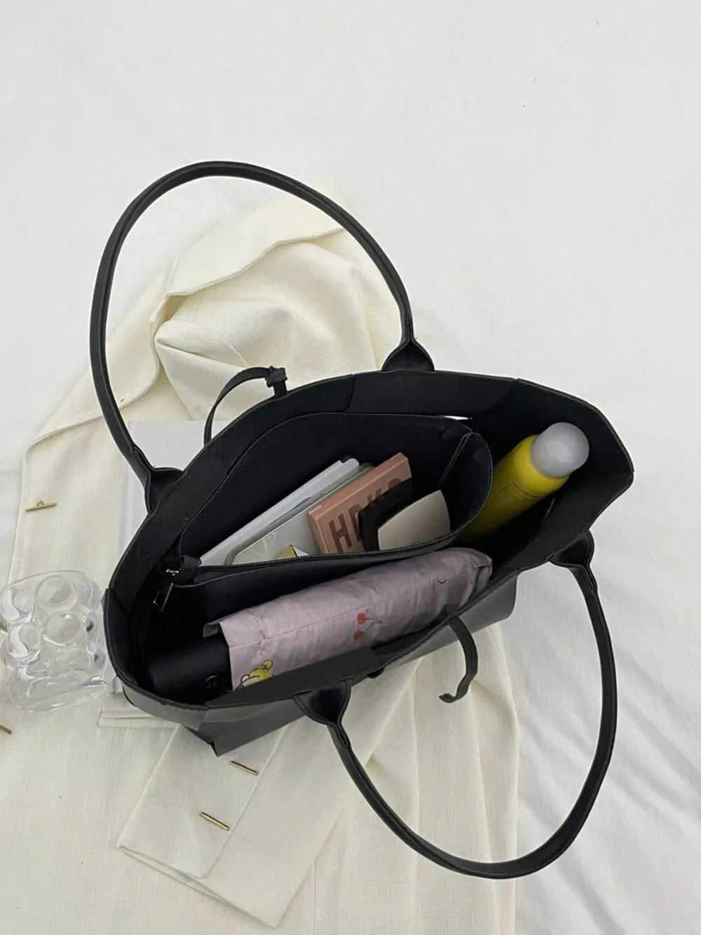 PU Leather Woven Handbag and Clutch Set Carauana Store