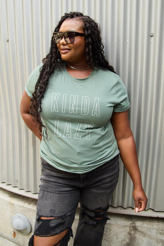 Simply Love Full Size KINDA LAZY Round Neck T-Shirt Carauana Store