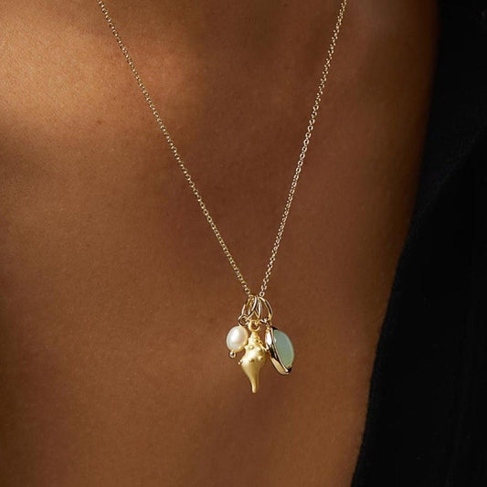 14K Gold-Plated Natural Crystal Conch Pendant Necklace Carauana Store