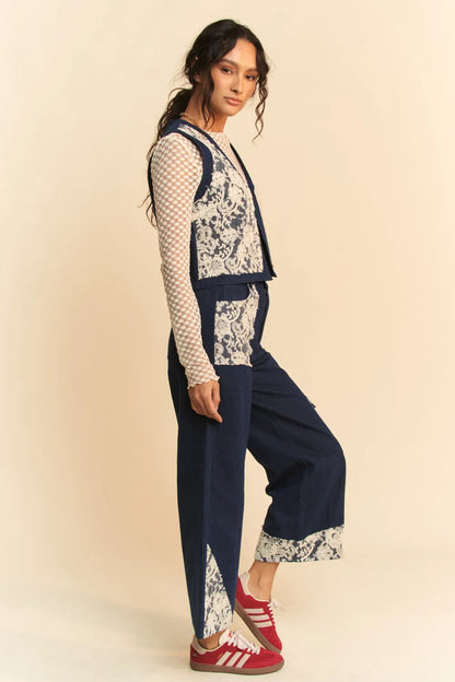 Davi & Dani Lace Applique Wide Leg Jeans Carauana Store