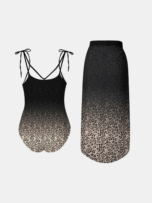 Leopard Tie Shoulder Swimwear and Skirt Swim Set Carauana Store