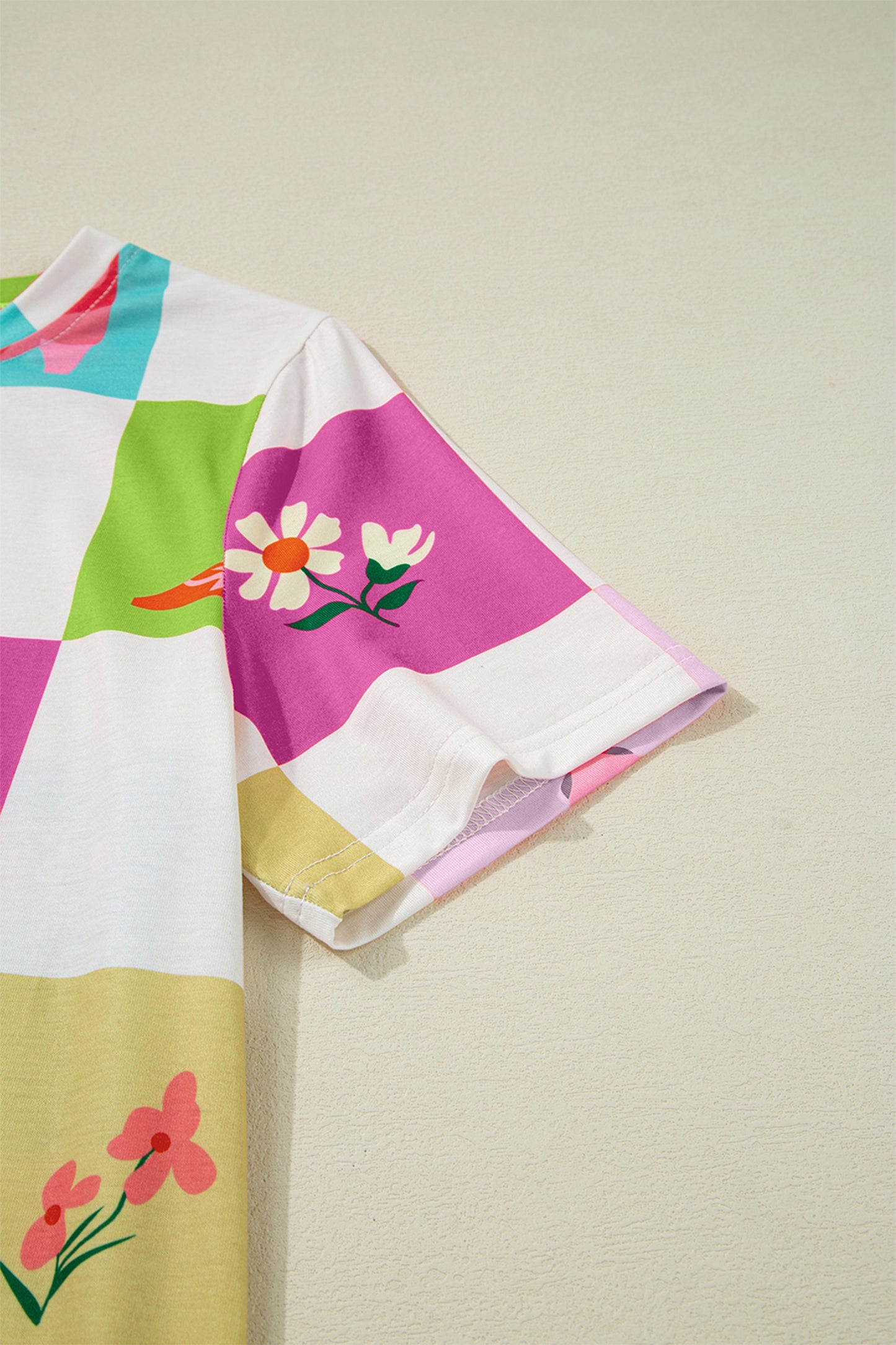 Lila Western-Mode Karomuster Rundhals-T-Shirt