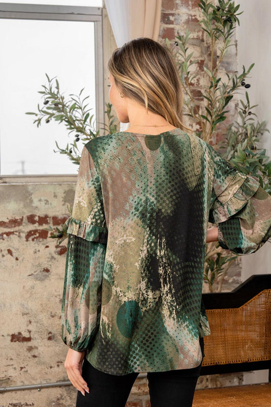 Sew In Love Full Size Snakeskin Print Long Sleeve Top with Ruffle Carauana Store