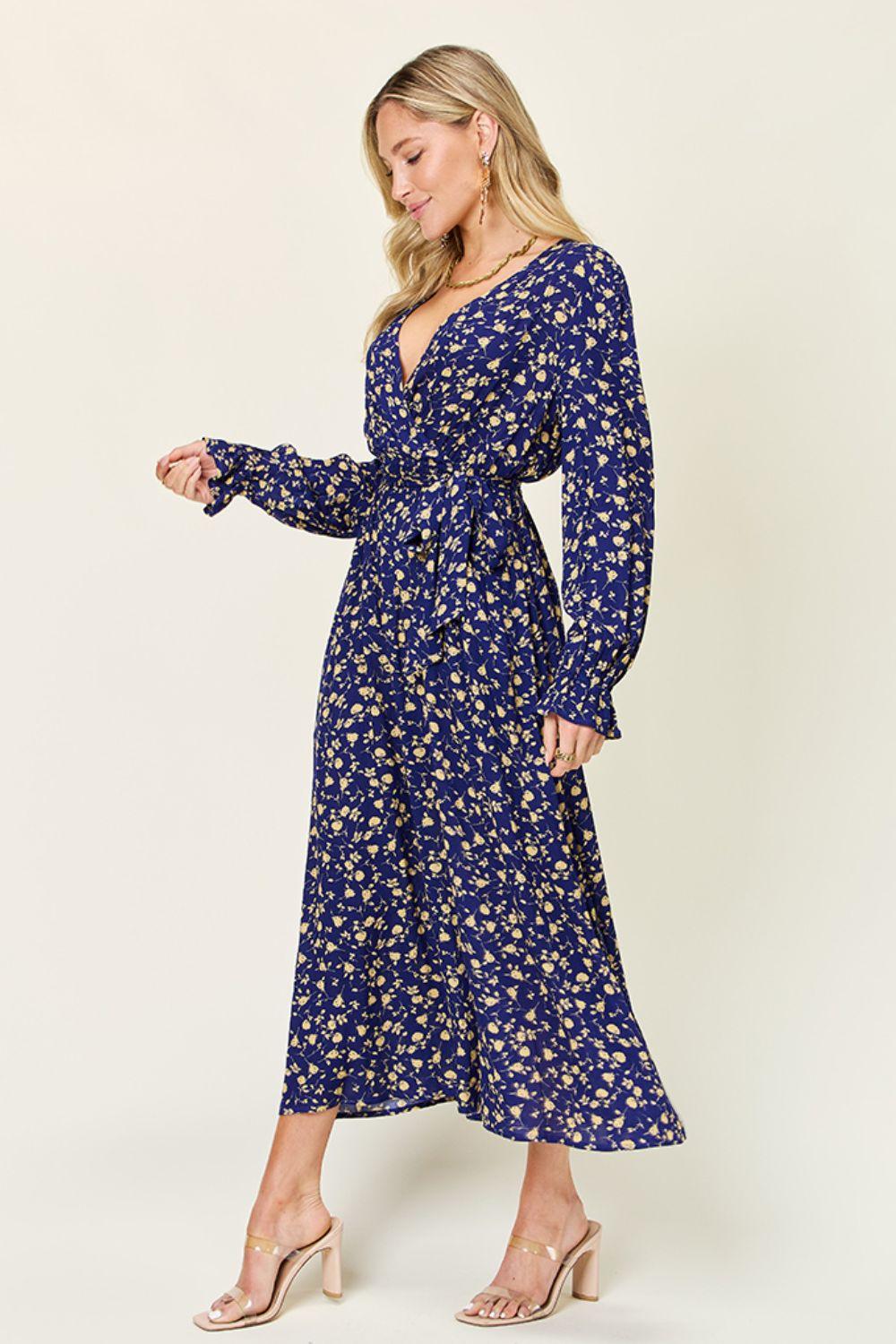 Double Take Full Size Tie Back Flounce Sleeve Dress Carauana Store