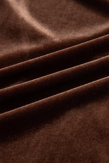 Chicory Coffee Solid Color Velvet V Neck Long Sleeve Tiered Mini Dress