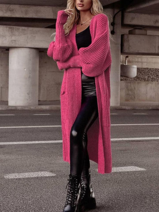 Lantern Sleeve Pocketed Cardigan Carauana Store