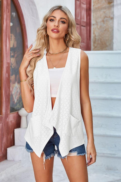Eyelet Open Front Sleeveless Cardigan Carauana Store