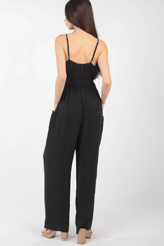 VERY J Pintuck Detail Woven Sleeveless Jumpsuit Carauana Store