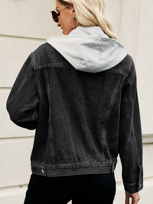 Drawstring Hooded Button Up Denim Jacket Carauana Store