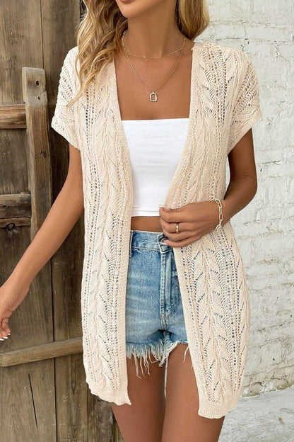 Openwork Open Front Short Sleeve Cardigan Carauana Store