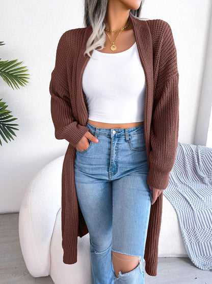 Open Front Dropped Shoulder Longline Cardigan Carauana Store