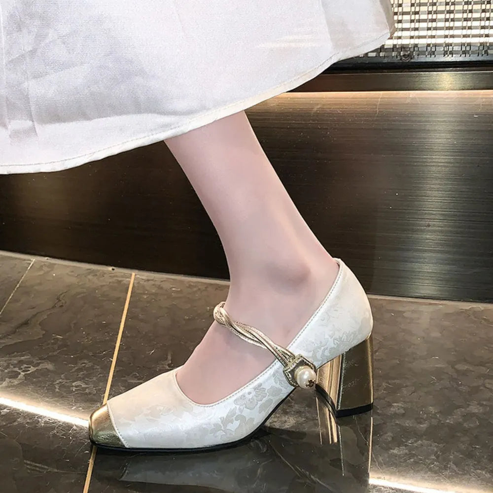 Square Toe Block Heels Pumps