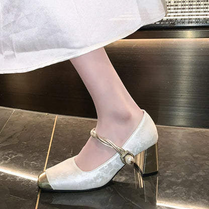 Square Toe Block Heels Pumps