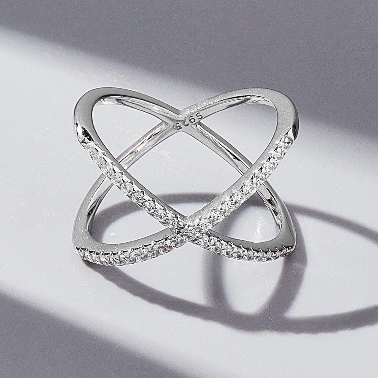X Shape Inlaid Zircon 925 Sterling Silver Ring Carauana Store