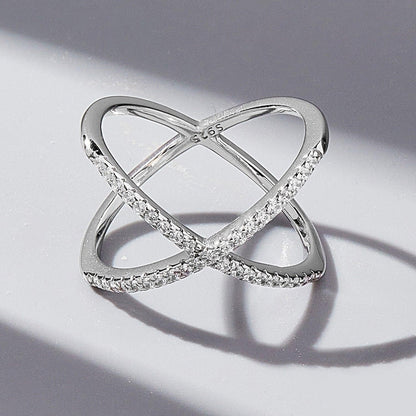 X Shape Inlaid Zircon 925 Sterling Silver Ring Carauana Store