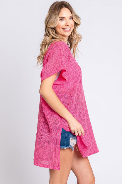 GeeGee Short Sleeve Side Slit Knit Cover Up Dress Carauana Store