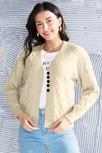 Cable-Knit Button Up Dropped Shoulder Cardigan Carauana Store