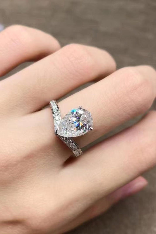 925 Sterling Silver Teardrop 1 Carat Moissanite Ring Carauana Store