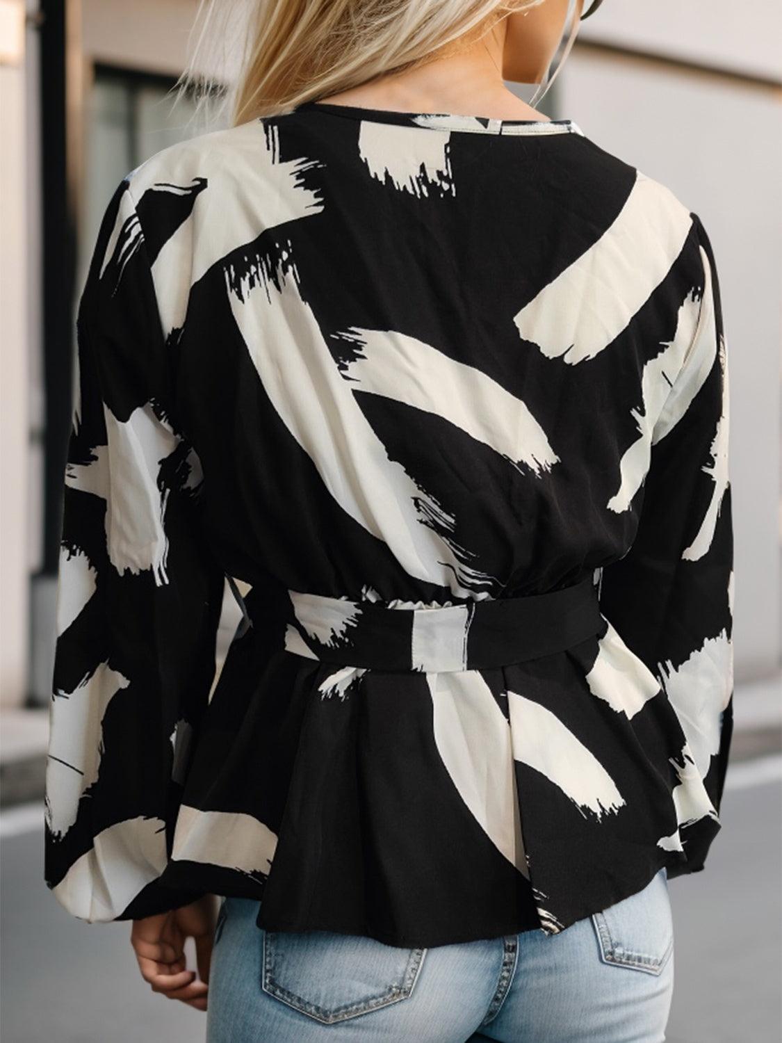 Printed Tie Front Lace Detail Cardigan Carauana Store