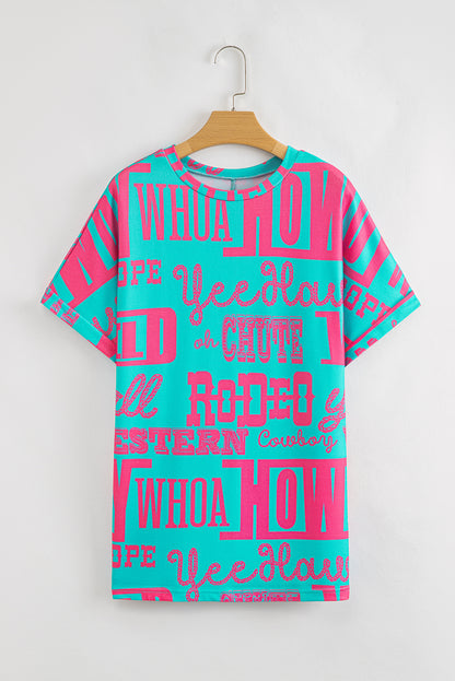 Green Howdy Cowboy Letter Printed Western Fashion Tee