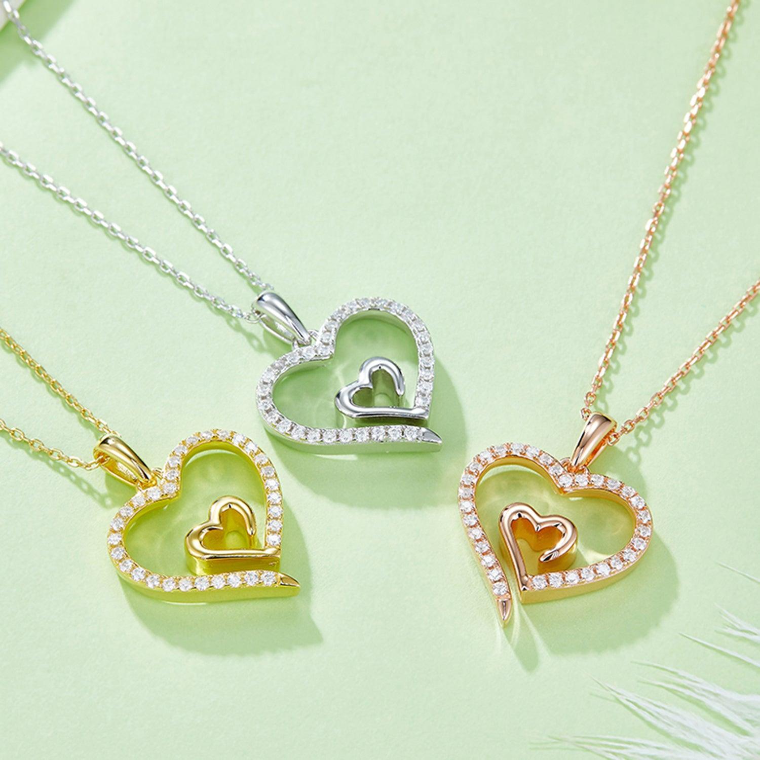 Moissanite 925 Sterling Silver Heart Pendant Necklace Carauana Store