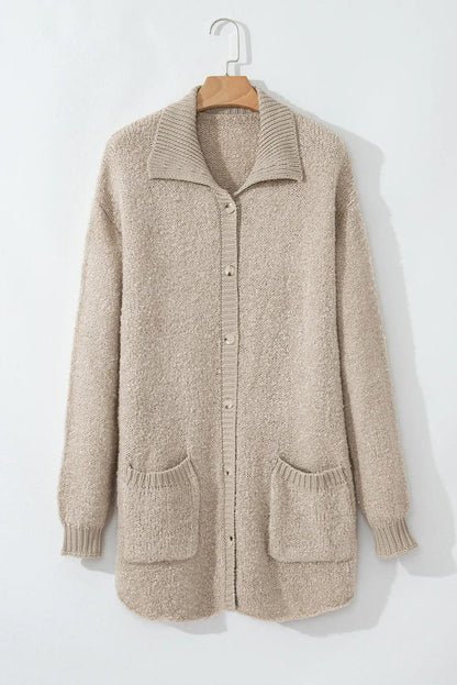 Pocketed Button Up Long Sleeve Cardigan Carauana Store