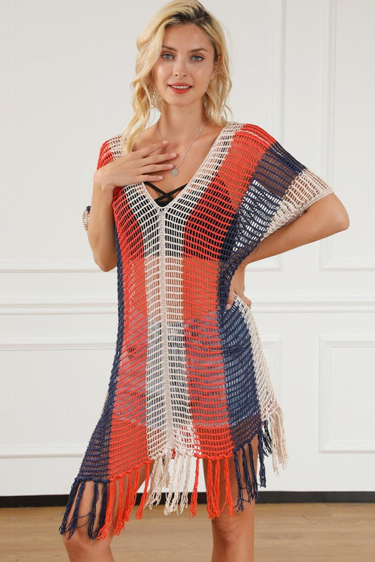 Tassel Color Block V-Neck Cover Up Carauana Store