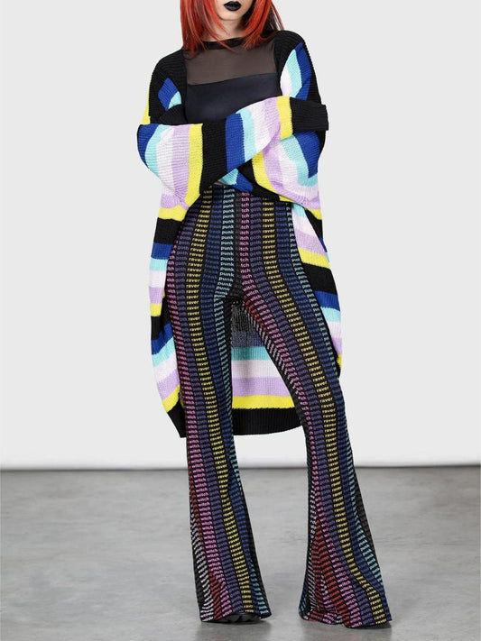 Striped Open Front Long Sleeve Cardigan Carauana Store