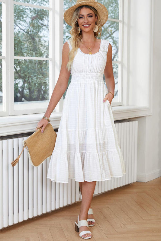 Ruched Scoop Neck Sleeveless Dress Carauana Store