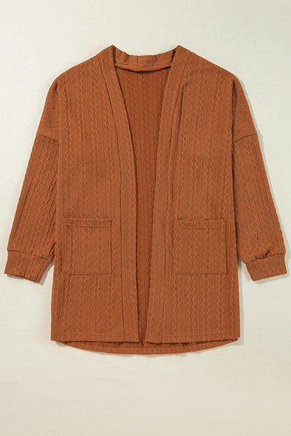 Textured Pocketed Open Front Long Sleeve Cover Up Carauana Store