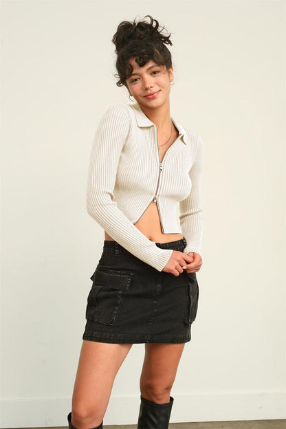 HYFVE Ribbed Double Zip Cropped Cardigan Carauana Store