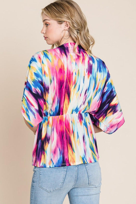 BOMBOM Printed Surplice Peplum Blouse Carauana Store