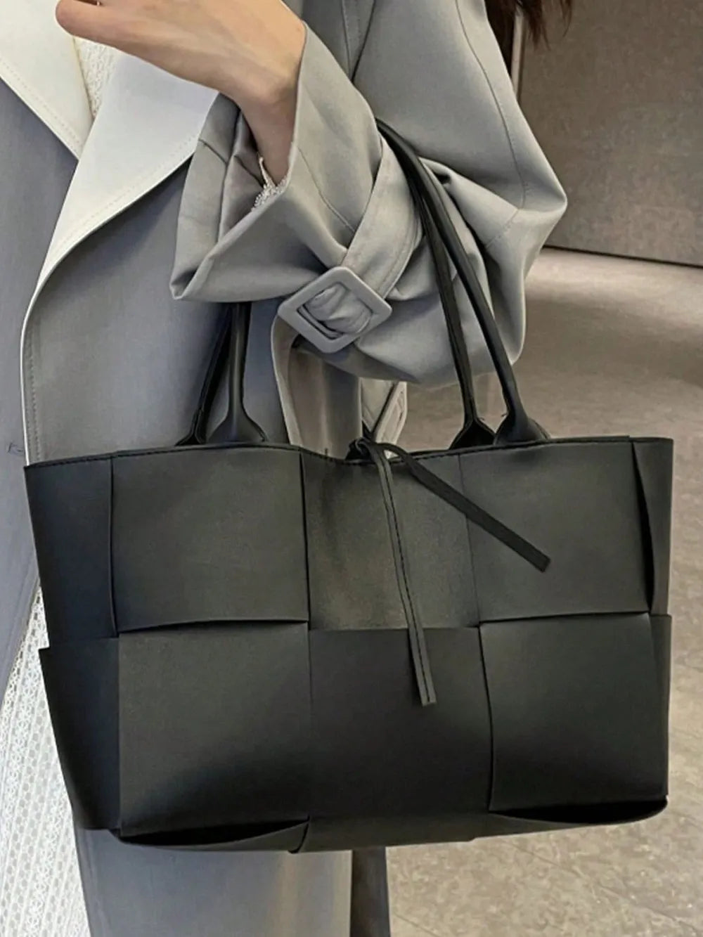 PU Leather Woven Handbag and Clutch Set Carauana Store