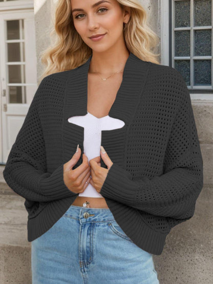 Openwork Open Front Long Sleeve Cardigan Carauana Store