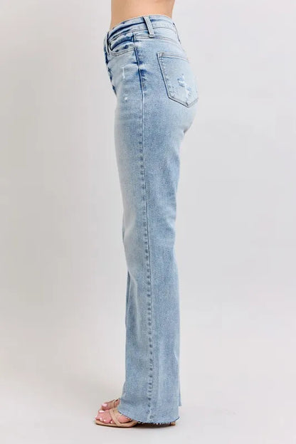 Judy Blue Full Size Mid Rise Light Wash Dad Jeans Plus Size Carauana Store