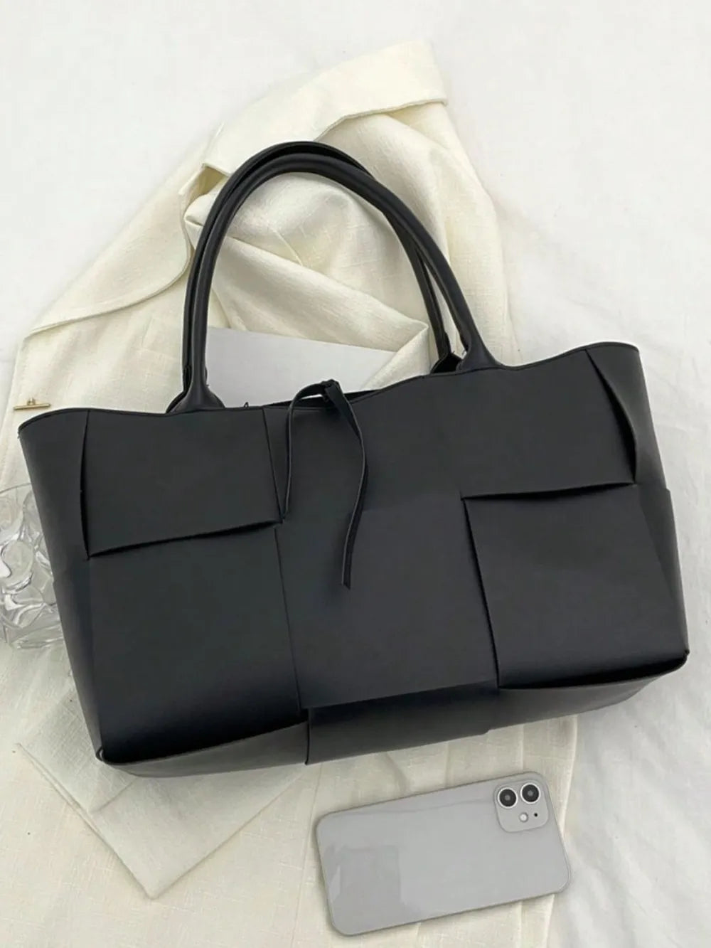 PU Leather Woven Handbag and Clutch Set Carauana Store