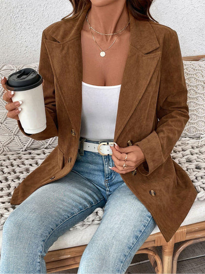 Perfee Decorative Pocket Flap Lapel Collar Long Sleeve Outerwear Carauana Store