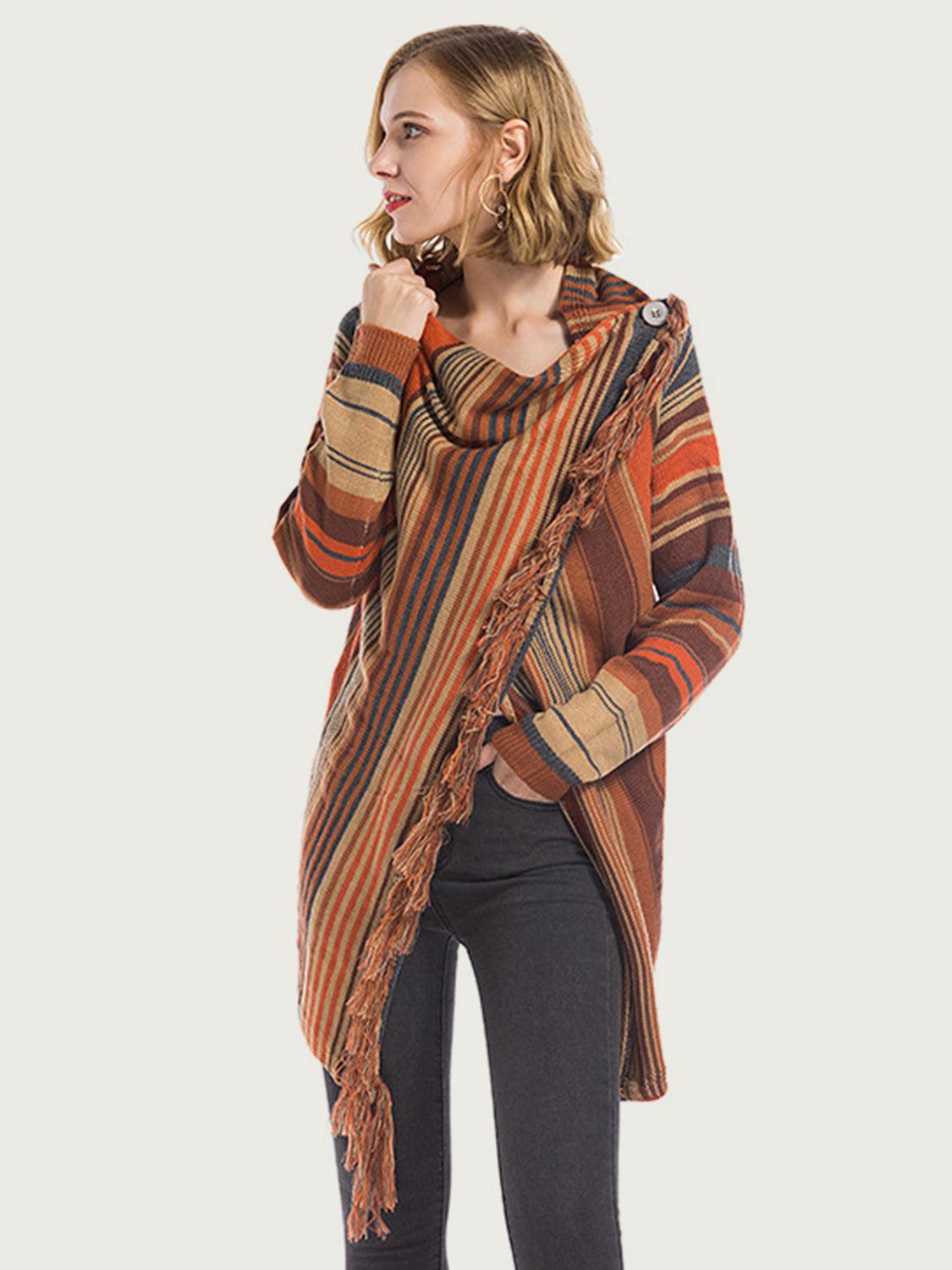 Angel Wings Tassel Striped Open Front Long Sleeve Cardigan Carauana Store