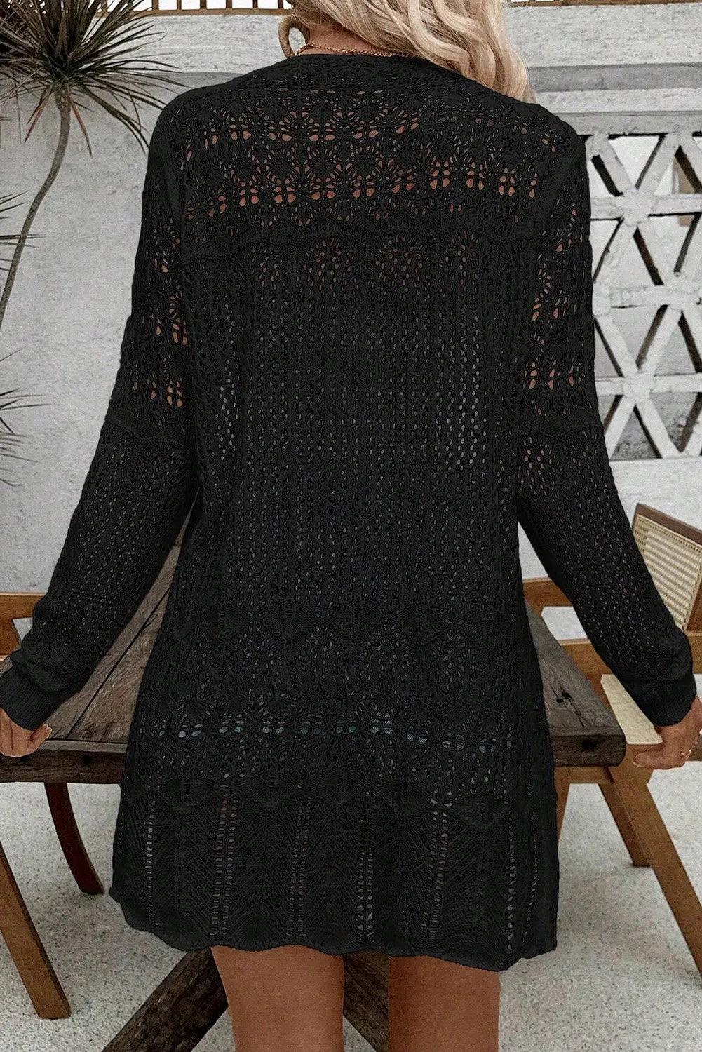 Openwork Open Front Long Sleeve Cardigan Carauana Store