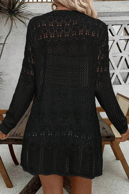 Openwork Open Front Long Sleeve Cardigan Carauana Store