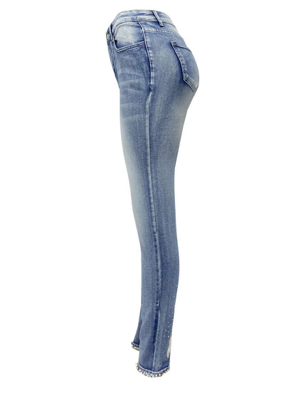 Rhinestone Skinny Jeans with Pockets Carauana Store