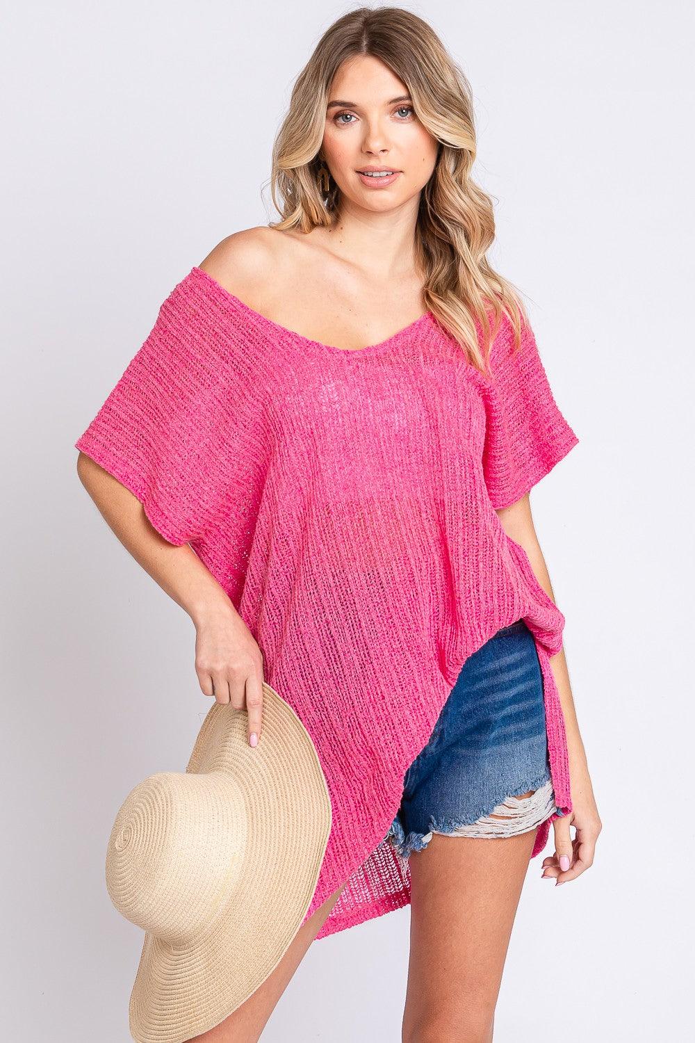 GeeGee Short Sleeve Side Slit Knit Cover Up Dress Carauana Store