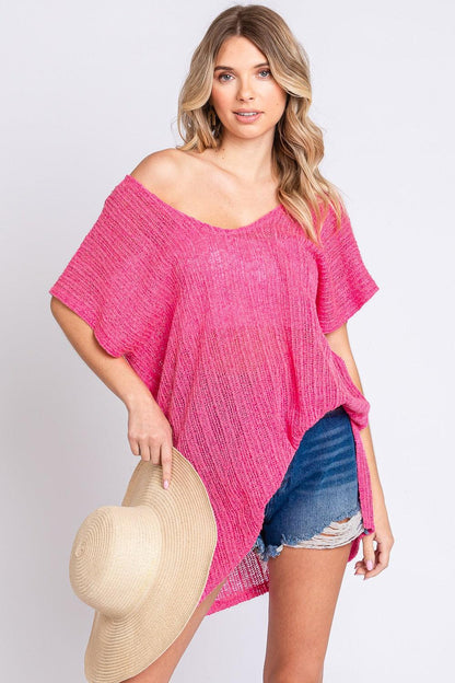 GeeGee Short Sleeve Side Slit Knit Cover Up Dress Carauana Store