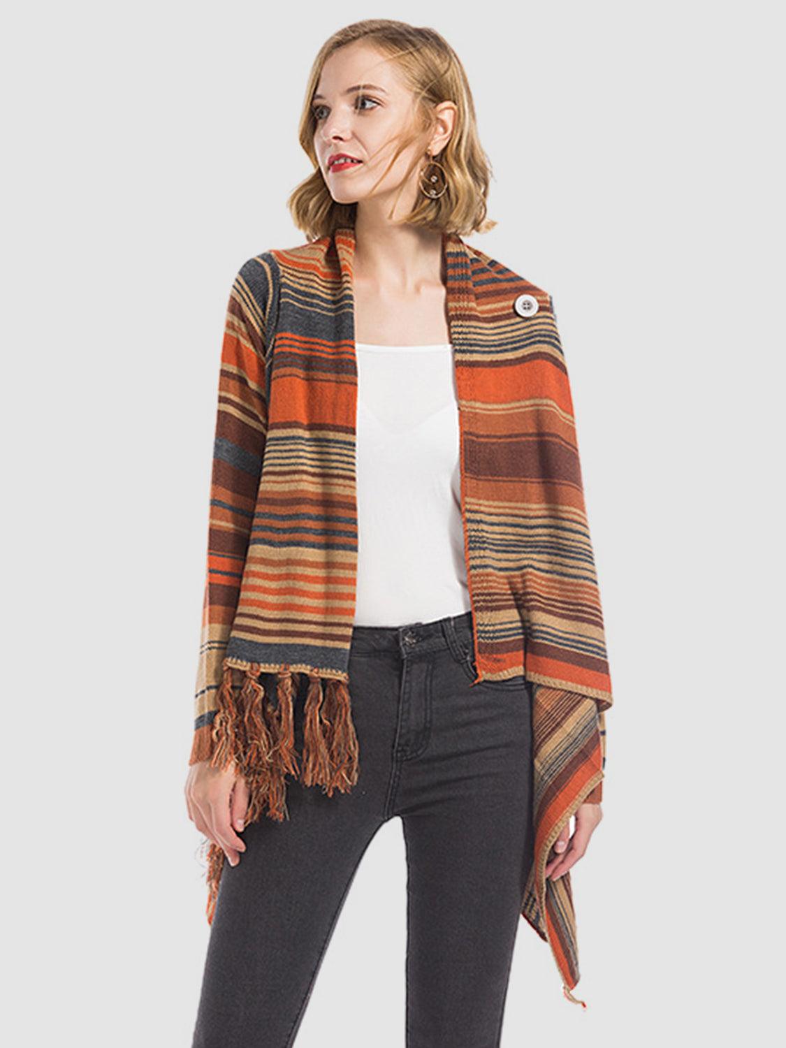 Angel Wings Tassel Striped Open Front Long Sleeve Cardigan Carauana Store
