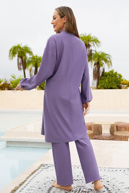 Cap, Drawstring Mock Neck Long Sleeve Top and Pants Swim Set Carauana Store
