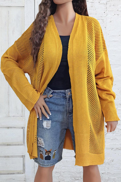 Plus Size Openwork Long Sleeve Open Front Cardigan Carauana Store