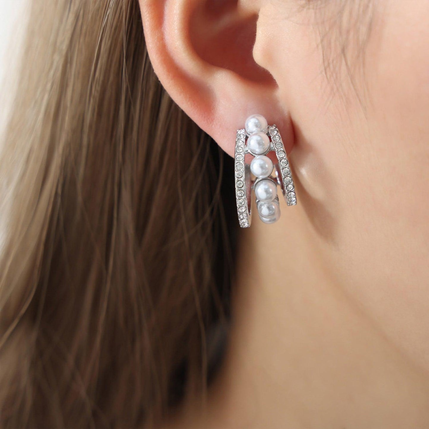 Pearl Titanium Steel C-Hoop Earrings Carauana Store